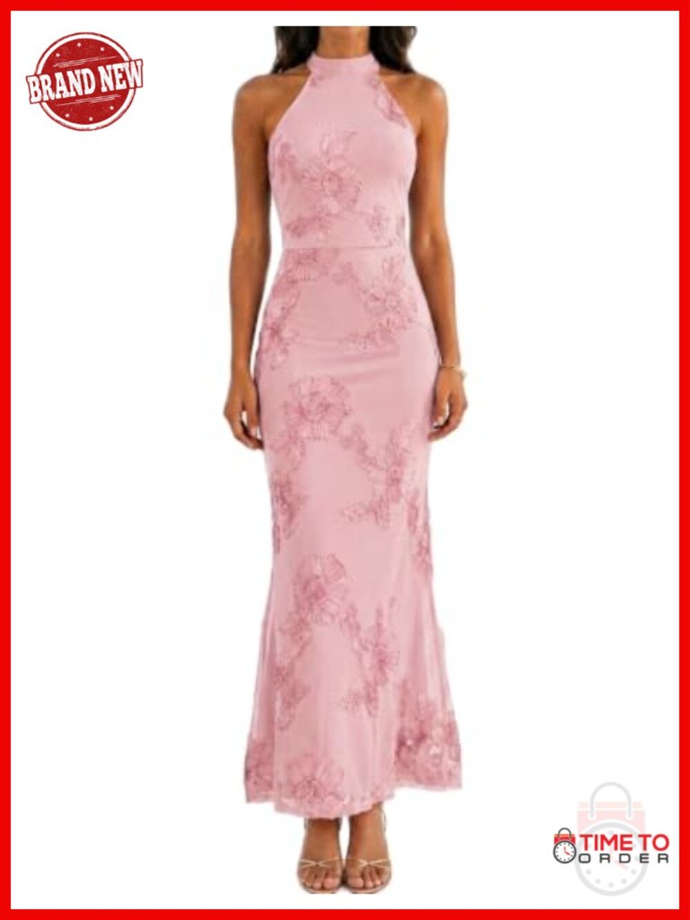 Mesh Floral Halter Bodycon Maxi Dress Formal Wedding Guest
